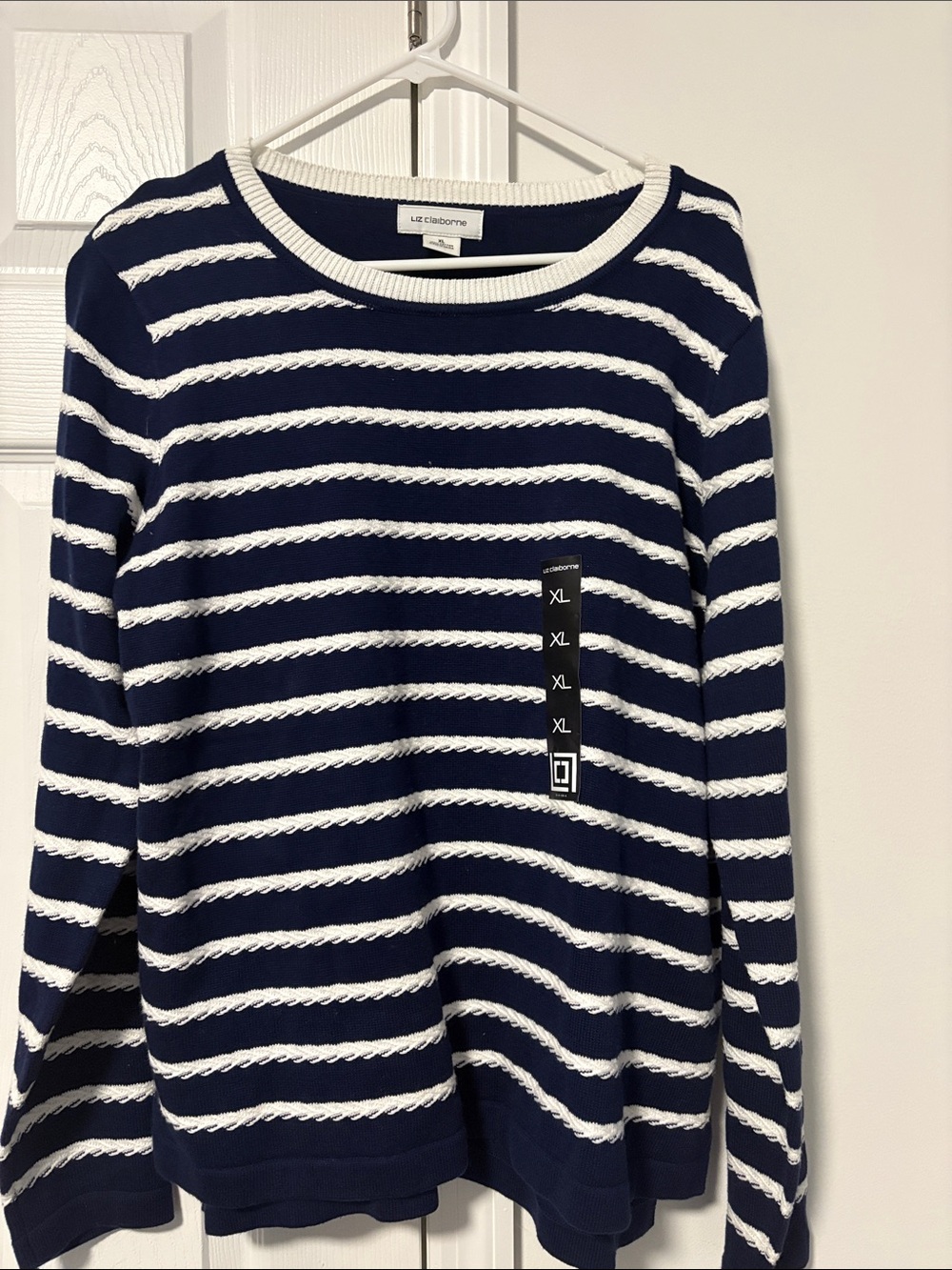 Liz Claiborne Navy and White Striped Knit Pullover